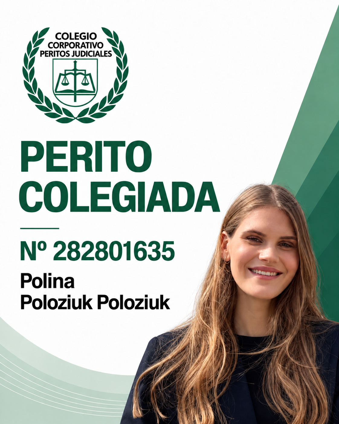 Polina Poloziuk · Tarjeta profesional de perito · Nº 282801635